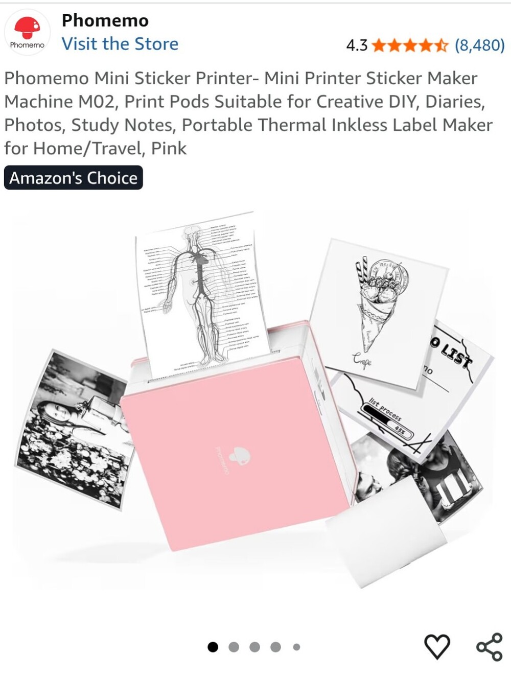 Pink Portable Mini Sticker Printer - Picture 1 of 13